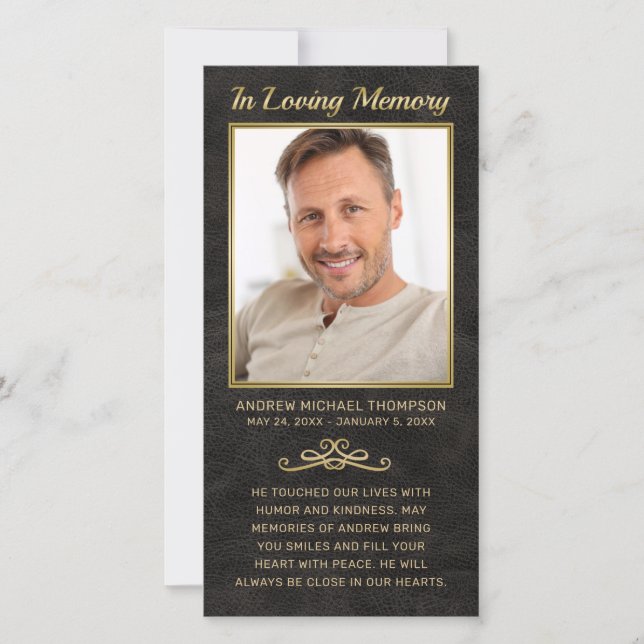 Carte Sympathy Black Leather Gold Frame Photo Funéraille (Devant)