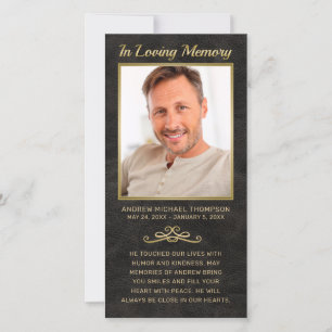 Carte Sympathy Black Leather Gold Frame Photo Funéraille