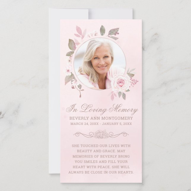 Carte Sympathy Blush Rose Floral Photo Funeral Prayer (Devant)