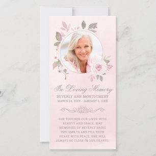 Carte Sympathy Blush Rose Floral Photo Funeral Prayer