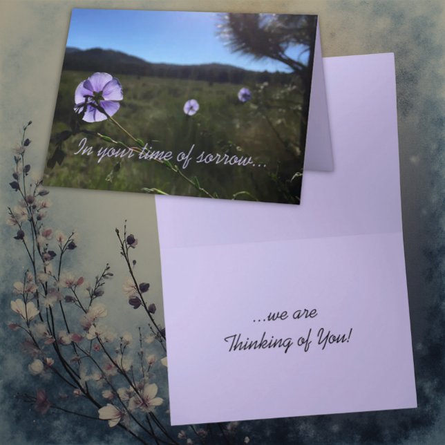 Carte Sympathy Condolences Fleurs de Flex Bleu Photograp (front and inside template greeting card)