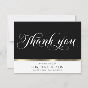 Carte Sympathy Funeral Memorial Merci Gold Black