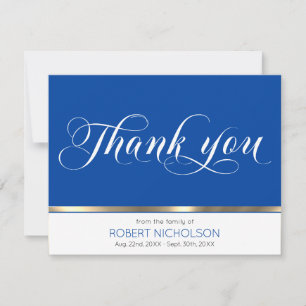 Carte Sympathy Funeral Memorial Merci Gold Blue