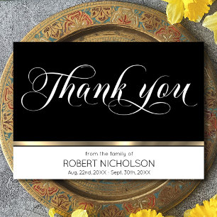 Carte Sympathy Funeral Memorial Thank You Gold Black
