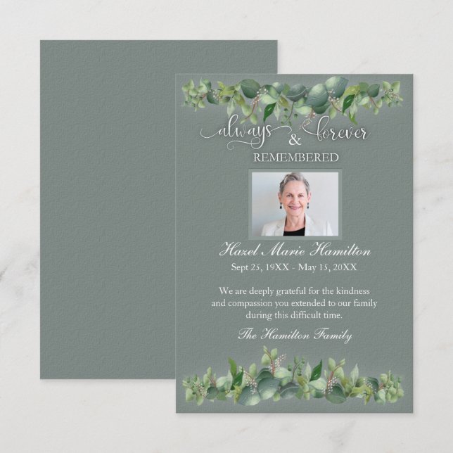 Carte Sympathy Memorial Toujours pour toujours souvenir  (Devant / Derrière)