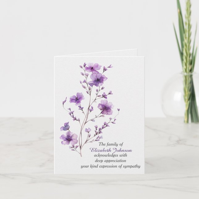 Carte Sympathy Thank You Purple Flowering Branch (Devant)