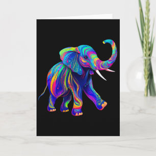 Carte Synthwave Rétro Éléphant Trompe en l'air Chakra Y