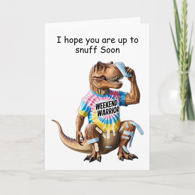 Carte T-rex guerrier du week-end avec bandages et glace (Devant)