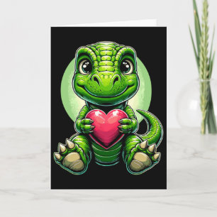Carte T-rex tenant un cœur Saint-Valentin Dinosaure mign