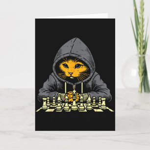 Carte T-shirt à capuche chat orange jouant au jeu d'éche