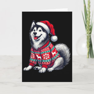 Carte T-shirt Ugly de Noël Chien Husky Sibérien Casquett