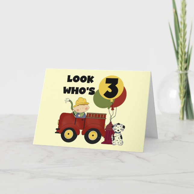 Carte T-shirts et cadeaux Fireman 3ème anniversaire (Devant)