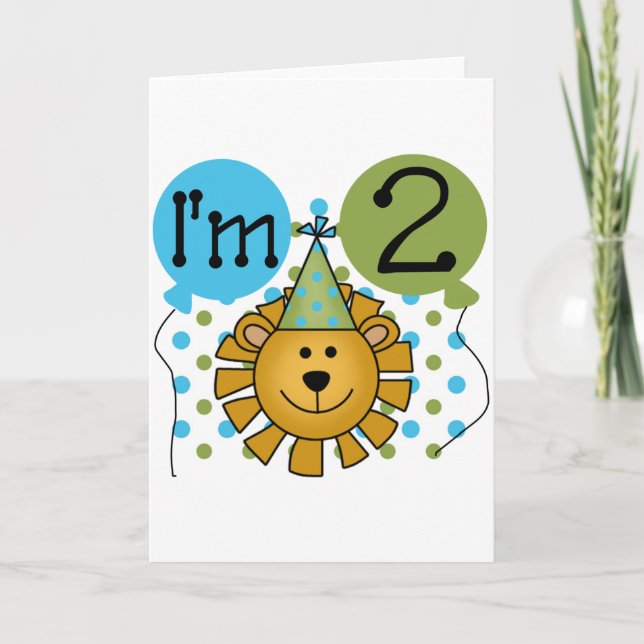 Carte T-shirts et cadeaux Lion 2e anniversaire (Devant)