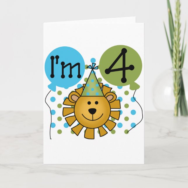 Carte T-shirts et cadeaux Lion 4th Birthday (Devant)