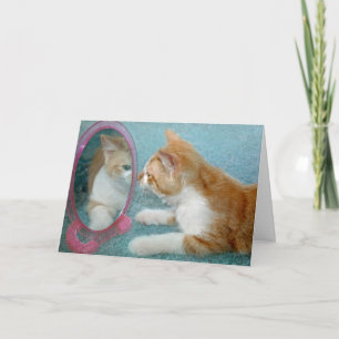 Carte Tabby Cat Anniversaire à la recherche d'un miroir