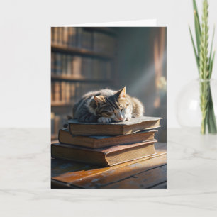Carte Tabby Cat Napping Anniversaire Sur Bibliothèque Li