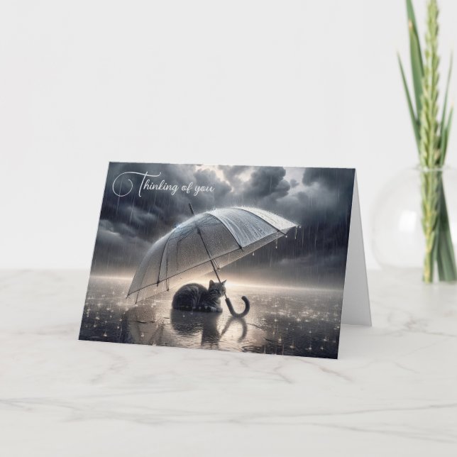 Carte Tabby Cat Sous Parapluie (Devant)