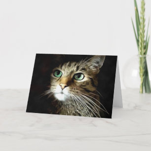 Carte Tabby Chat Aux Yeux Verts Isolé Sur Noir