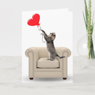 Carte Tabby Chat Avec Balloon Coeur