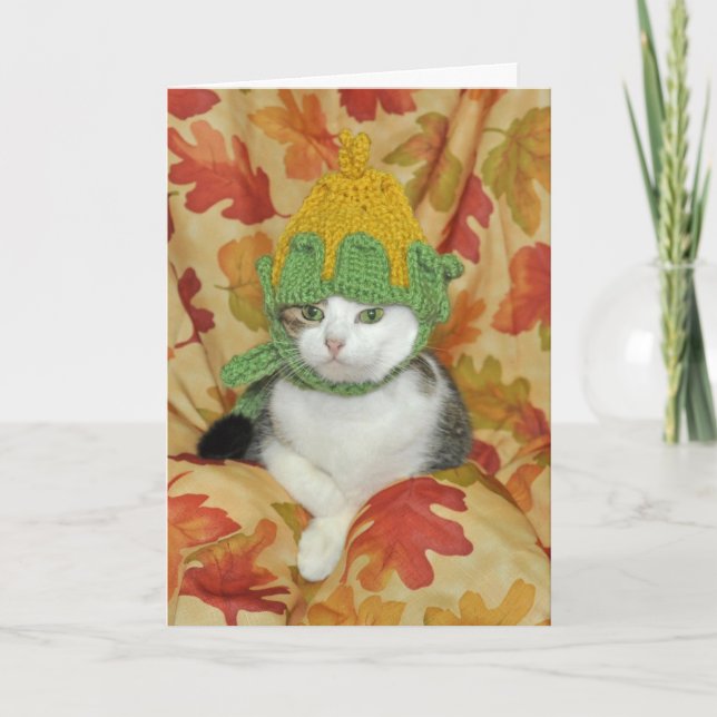 Carte Tabby et chat blanc Thanksgiving ou Fall card (Devant)