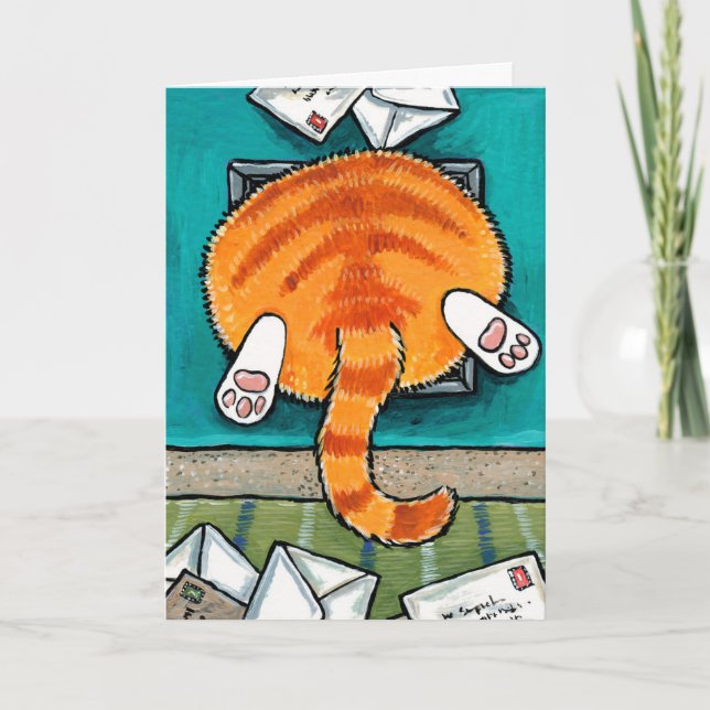 Carte Tabby Grat Orange Chat dans le rabat de chat (Devant)