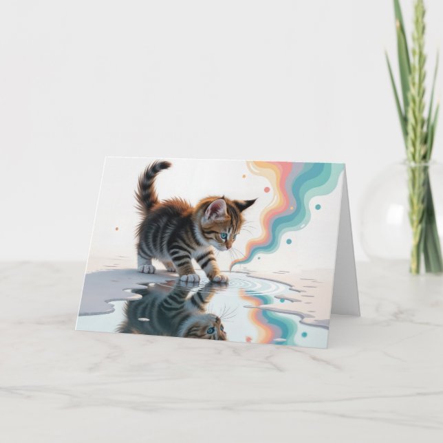 Carte Tabby Kitten anniversaire dans une flaque (Devant)