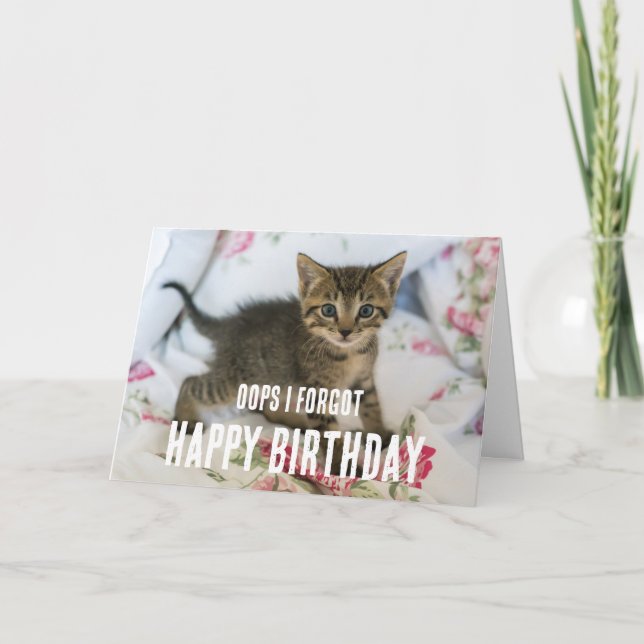 Carte Tabby Kitten avec un look surpris Oublié Anniversa (Devant)