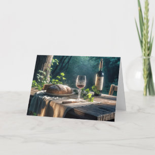 Carte Table D'Action De Grâce Avec Vin En Forêt