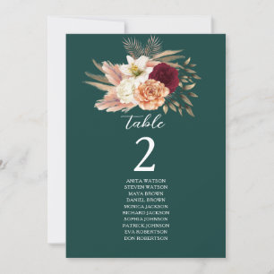 Carte Table de mariage floral bordeaux émeraude