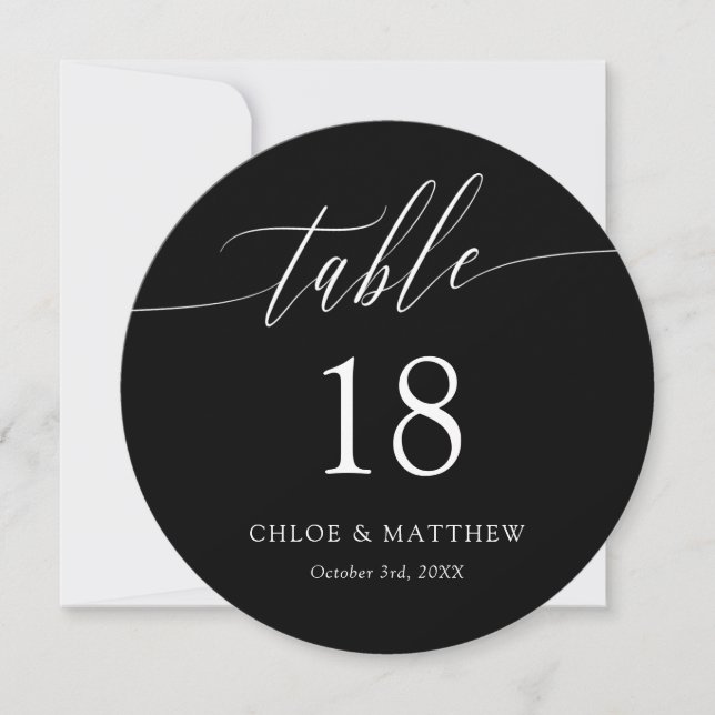 Carte Table Mariage ronde de calligraphie noire (Devant)