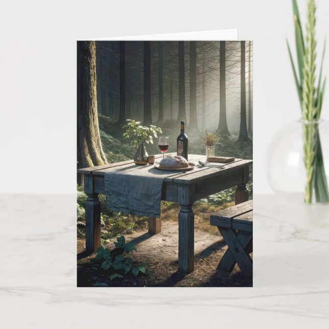 Carte Table rustique dans une forêt pour Anniversaire (Devant)