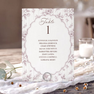 Carte Tableau de mariage à fleurs roses mauves vintage