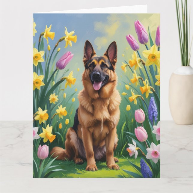 Carte Tableau des fleurs de printemps de chien berger al (Devant)