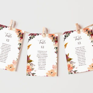 Carte Tableau des numéros de la table Florale Orange Bou