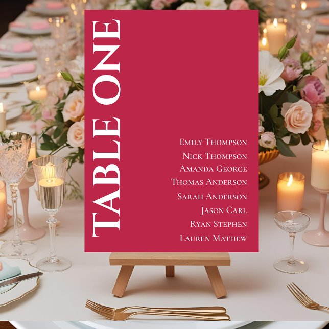 Carte Tableau Mariage Magenta Contemporain (Contemporary Magenta Wedding Table Seating Chart)