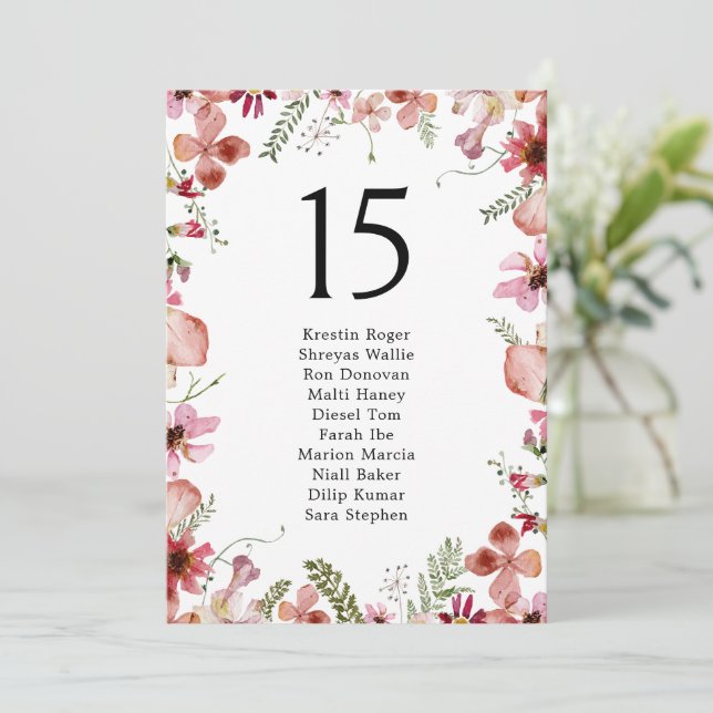 Carte Tableau Rustique Mariage Floral (Debout devant)
