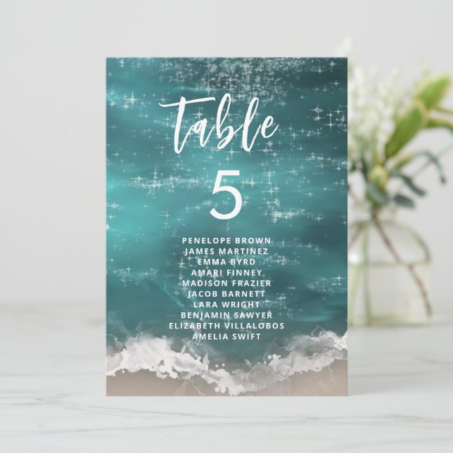 Carte Tableaux de placement de table de plage océanique  (Debout devant)