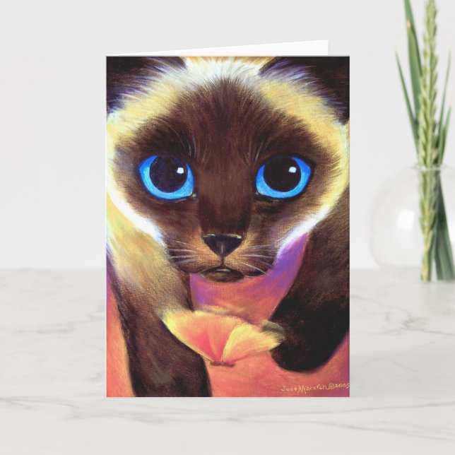 Carte Tablier Siamese Cat Papillon Whimsical Peinture Ar (Devant)