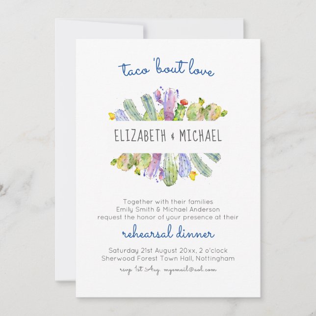 Carte Taco Bout Love Cactus Fiesta Dîner de répétition (Devant)