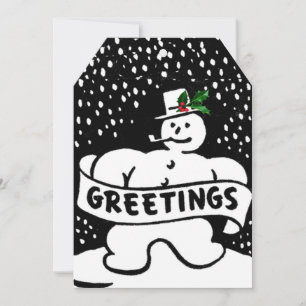 Carte Tag cadeau vintage Black & White Snowman