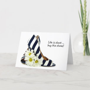 Carte talons hauts rayés avec anniversaire marguerite bl