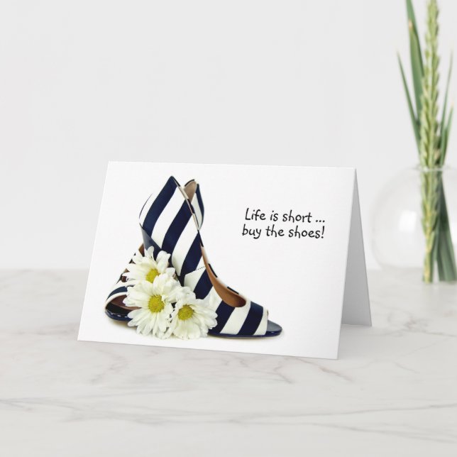 Carte talons hauts rayés avec anniversaire marguerite bl (Devant)