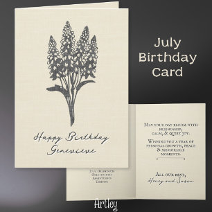 Carte Tampon Delphinium Larkspur Juillet Fleur Linge