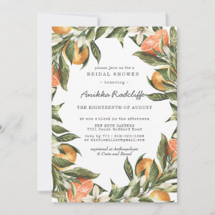Carte Tangerine Citrus verdure Nuptiale Douche Invitatio