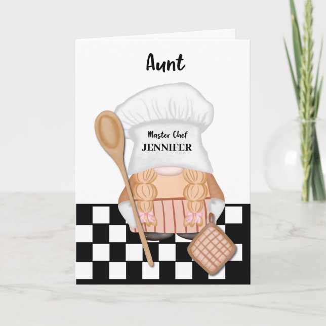 Carte Tante Anniversaire Whimsical Gnome Chef Cuisine (Devant)