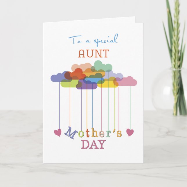 Carte Tante, mignonne Fête des Mères Nuages et Coeurs Ar (Devant)