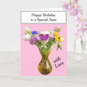 Carte Tante rose Fleurs d'anniversaire