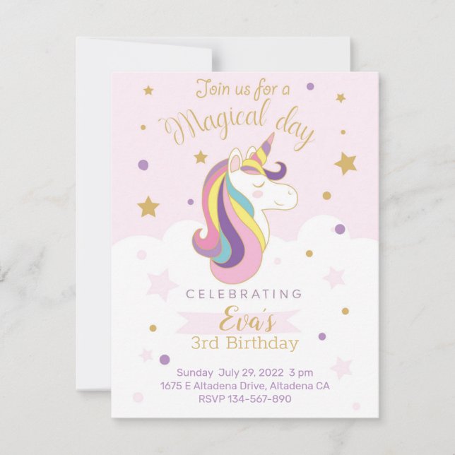 Carte Tarjeta de invitación para cumpleaños unicornio (Devant)