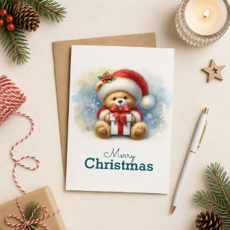 Carte Tarjeta de Navidad con imagen de osito y regalos