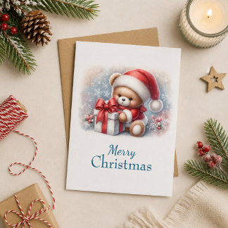Carte Tarjeta de Navidad con imagen de osito y regalos